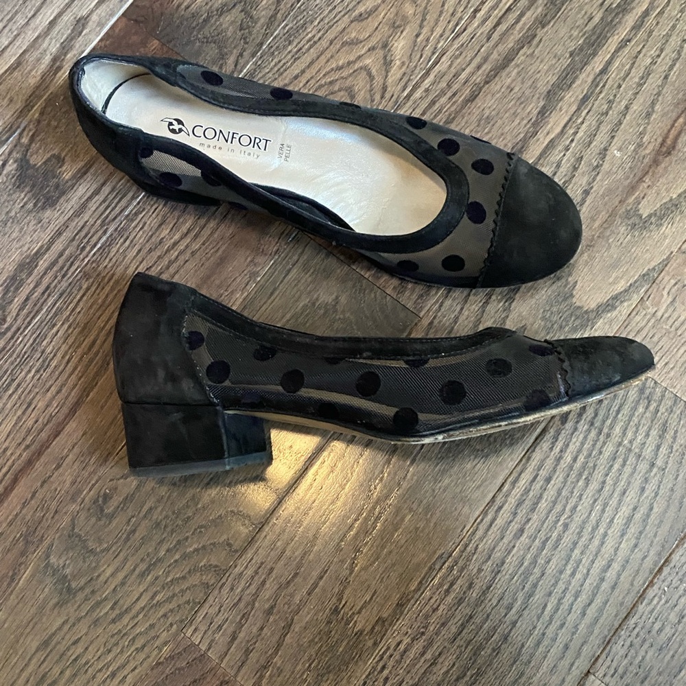 Black Polka Dot Mesh Ballet Flats - Picture 2 of 4